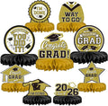 9PCS Graduation Party Decorations Class of 2026 Congrats Grad Table Centerpiece Congratulate Graduation Honeycomb Table Toppers for Graduation Party Supplies(Gold,Black）