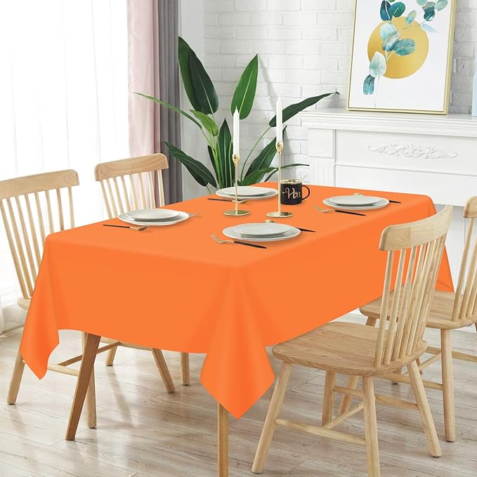 Mulbozy 2 Pcs Orange Plastic Tablecloth for Rectangle Table, 54 × 108 inches Disposable Orange Table Covers for Picnic, Camping and Outdoor, Fall Theme Party, Thanksgiving Party Decoration