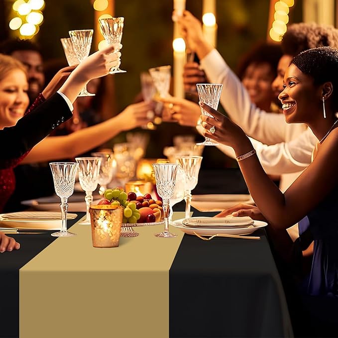 6 Pack Premium Disposable Plastic Tablecloth 54" x 108" Party Table Cloths Disposable for 6 to 8 Foot Tables Indoor or Outdoor Birthdays Weddings Christmas Anniversary Buffet Table (Black and Gold)