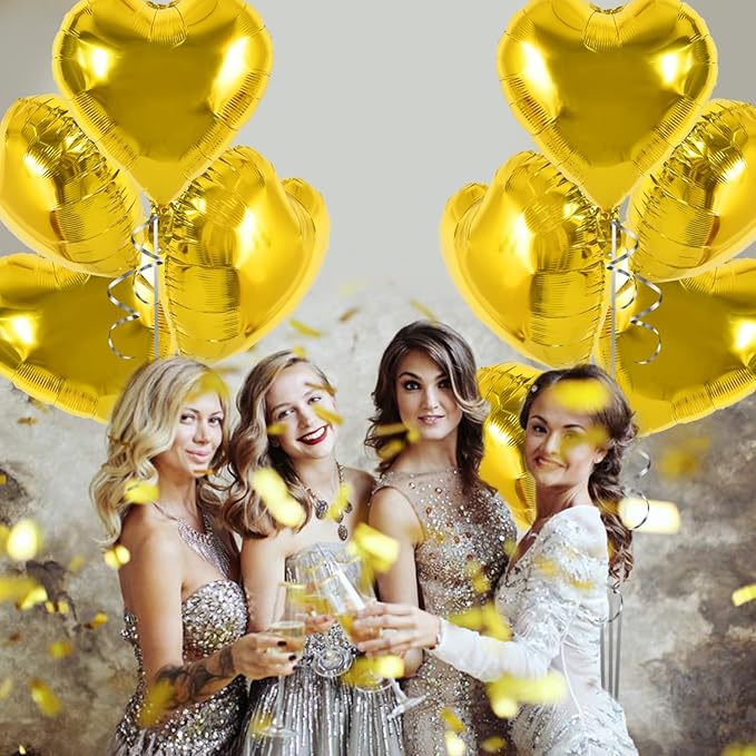 TONIFUL 30Pcs 18 Inch Gold Heart Balloons Gold Heart Shape Foil Mylar Balloons Decoration for Birthday Valentine's Day Wedding Bridal Shower Anniversary Engagement Party Supplies