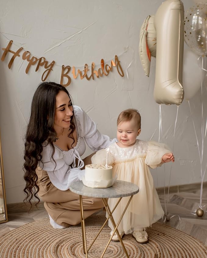 Cream Number 1 Balloon for First Birthday 40 Inch, 1st One Number Balloons Birthday Decorations for Girl Boy Toddler Baby