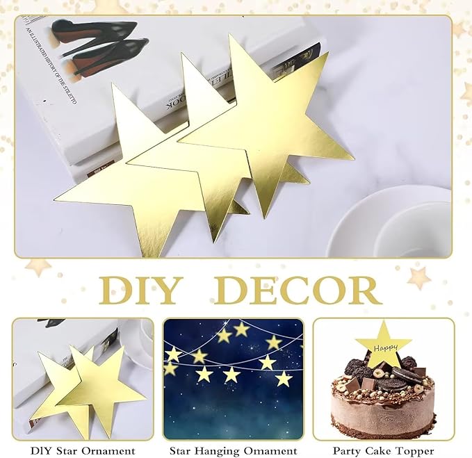 Gold Glitter Star Garland Hanging Decorations, Streamer Bunting Banner Decorations,65 Feet, Twinkle Star Backdrop for Graduation, Birthday, Wedding, Christmas Party, New Year (Gold)