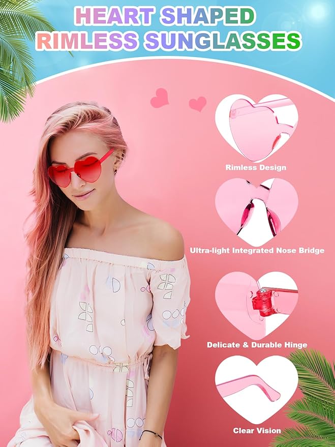 24 Pairs Heart Shaped Sunglasses for Women Colorful Glasses Fun Trendy Transparent Heart Sunglasses Party Favor