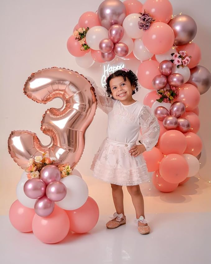 Numbers Balloon 40 Inch, 3 Year Old Birthday Decorations Girl, Rose Gold Number 3 Ballon for 3, 13, 23, 30 Celebration, Boy and Girl Birthday, Wedding, Anniversary Decor