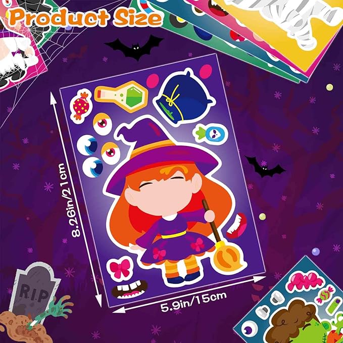 24 PCS Halloween Make-a-face Stickers for Kids Make Your Own Stickers Halloween Party Favors Trick or Treat Party Game Crafts Activities