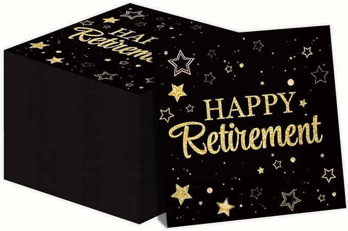 100 Pack Retirement Paper Napkins Retirement Party Decorations Happy Farewell Celebration Graduations Supplies We Will Miss You Napkins for Retired Decor Favors Black Gold Teacher