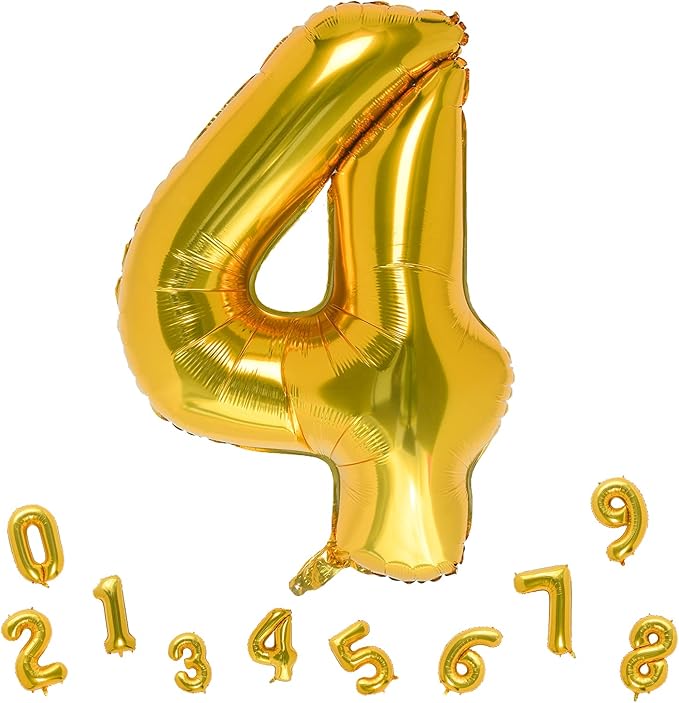32 Inch Gold Number 4 Balloons Foil Ballon Digital Birthday Party Decoration Supplies (Gold Number 4 Balloon)