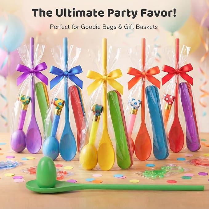 LovesTown 12 PCS Egg Spoon Race Game Sets, Wooden Balance Relay Games for Kids Carnival Birthday Party Games Outdoor Easter Spring Group Game Field Day Party Favors