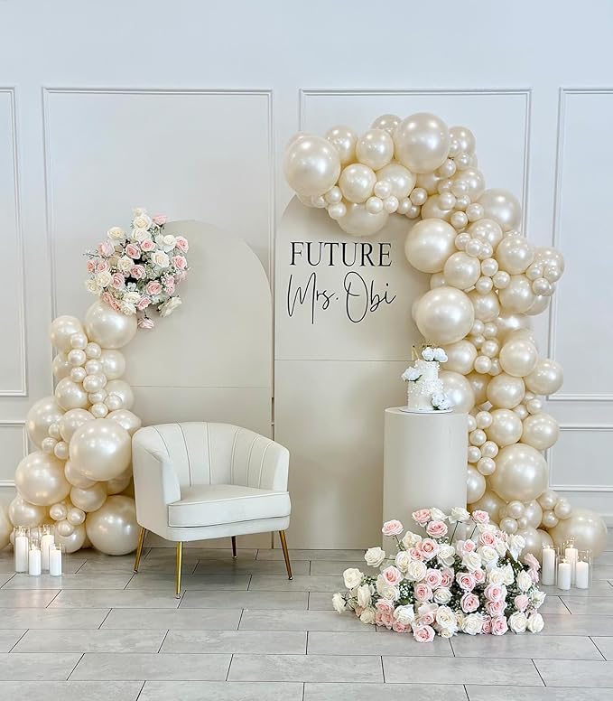 118Pcs Pearl Balloon Garland Arch Kit - Wedding Party Decorations with Pearl White Sand Double Stuffed Pearl Ivory Balloons for Engagement Bridal Shower Birthday Baby Shower Party Decorations