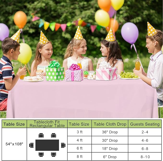 Smiry Disposable Table Cloth - 15 Pack, 54 x 108 Inch Waterproof Rectangle Tablecloths for Parties, Decorative Plastic Table Cover, Leakproof & Sturdy, Pink