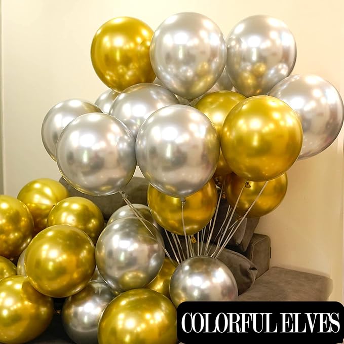 12 Inch 100 Pcs Latex Metallic Chrome Balloons Helium Shiny Thicken Balloons Party Decoration (Silver)
