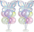 Colored Translucent Butterfly Party Balloons Stand Kit 2 Sets with Rainbow Holographic Clear Butterfly Foil Balloons Party Balloon Centerpiece for Tables for Holiday Birthday Wedding Decorations