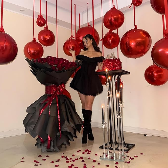14 Pcs Red Round Foil Balloons 22/15/10 4D Ball Balloons Metallic Dark Red Balloon Ornament Mylar Balloon Chrome for Valentine's Day Birthday Graduation Wedding Anniversary Disco Party Decor