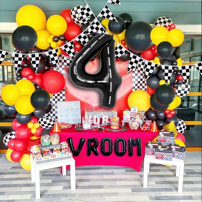134pcs Balloons Race Car Birthday Party Supplies Decorations for Boys - Racing car Theme Party Supplies Happy Birthday Racecar Number Balloons Garland Kit Vroom Birthday Party Decorations