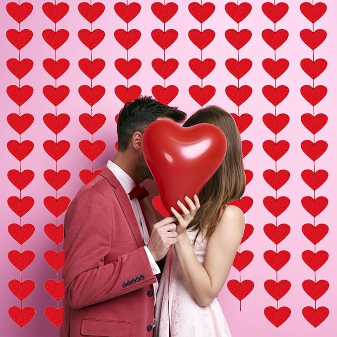 72 Red Hearts Felt Garland - NO DIY - Valentines Red Heart Hanging String Garland - Valentines Decor - Valentine Decorations - Valentines Wedding Anniversary Birthday Party Supplies