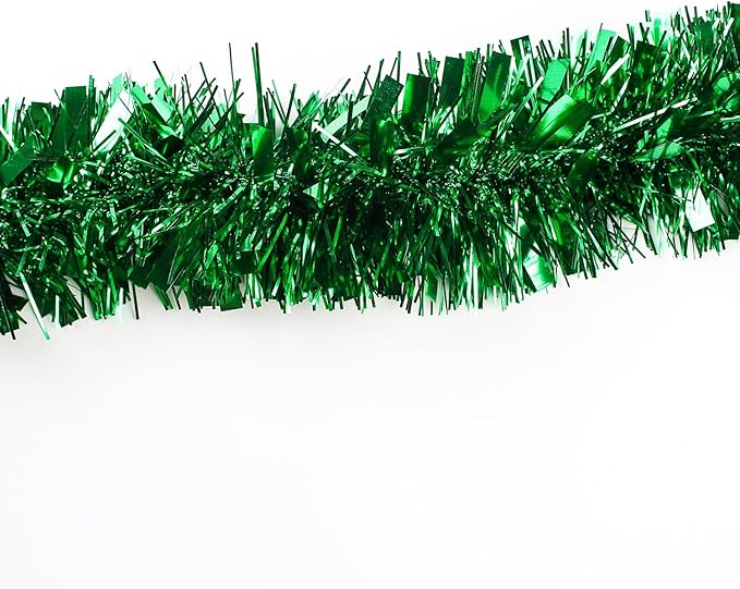 33FT Christmas Tinsel Garland,Green Shiny Metallic Foil Decorations for Parade Floats, Halloween, Christmas Tree, New Year Parties,Birthday Party,Indoor and Outdoor Disco Party Supplies