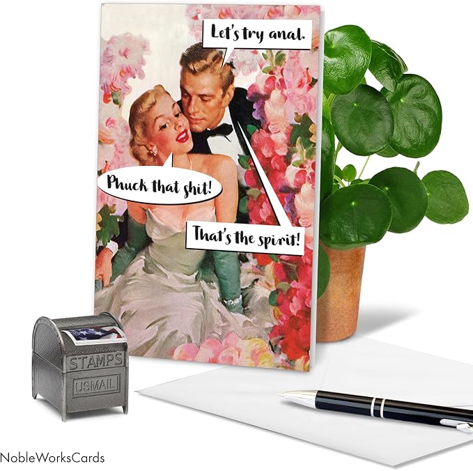 NobleWorks - Funny Birthday Greeting Card with 5 x 7 Inch Envelope (1 Card) Bday Try Anal C2327BDG