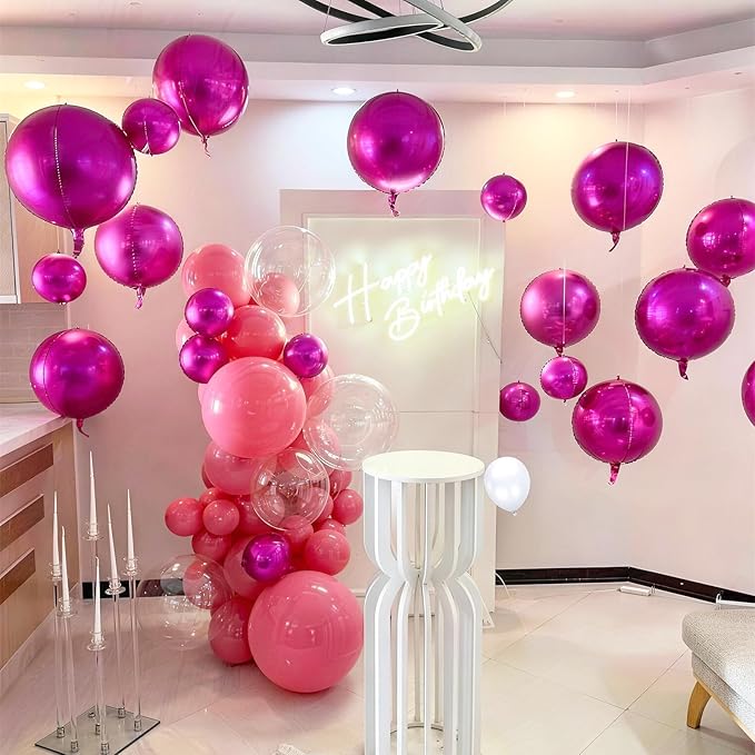 14 Pcs Hot Pink Round Foil Balloons 22/15/10 4D Ball Balloons Metallic Pink Fuchsia Balloon Ornament Mylar Balloon Chrome for Graduation Birthday Anniversary Disco Valentines Party Decorations