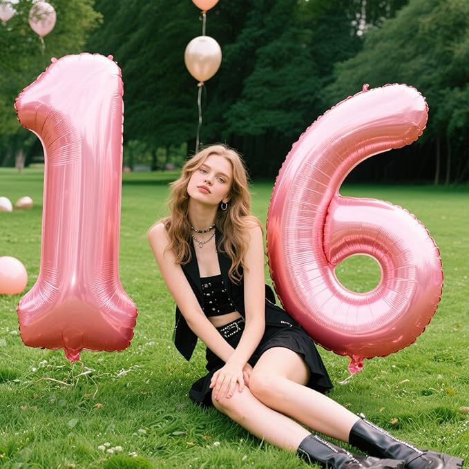 40 Inch Pearlescent Pink Number 16 Balloon Number 16 Balloon 40 Inch, 16th Birthday Party Decorations for Boy or Girl Huge Mylar Anniversary Party Supplies