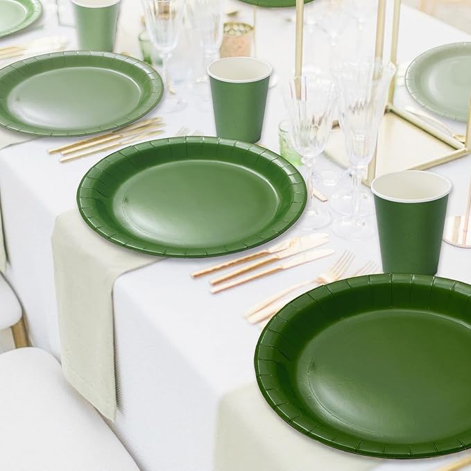 Whaline 244Pcs Sage Green Tableware Set Serves 48 Gradient Green Disposable Dinnerware 48 9" Plates 48 7" Plate 48 9oz Cups 100 Napkins for Wedding Birthday Party Supplies