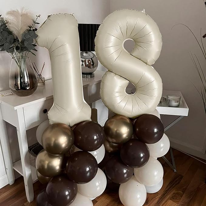 40 Inch Beige Number Balloon 1, Large Cream Number Foil Mylar Balloons for Birthday Party Celebration Decorations Supplies, Digital Balloons for Wedding Anniversary Events Decorations