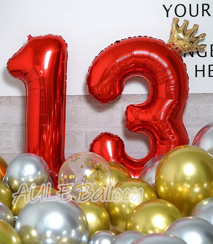 AULE 40 Inch Big Red Foil 13 Number Balloons for Girl Large 13th Happy Birthday Decorations Giant Huge Helium Mylar 31 Anniversary Party Decor