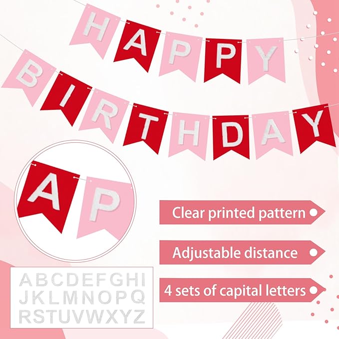 139 Pcs Felt DIY Custom Banner Kit Include 104 Letters 18 Swallowtail Flags 15 Pennants 2 Pcs Pom Pom Garland Tassel Pompom Decoration for Home Baby Shower Birthday(Valentine's Pink)