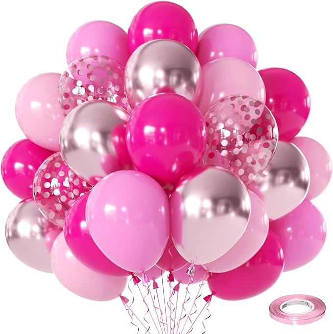 Pink Balloon Hot Pink Balloons Set, 50pcs 12inch Pastel Light Pink Metallic Pink Confetti Balloons for Princess Birthday Wedding Bridal Shower Valentine's Day party Decorations