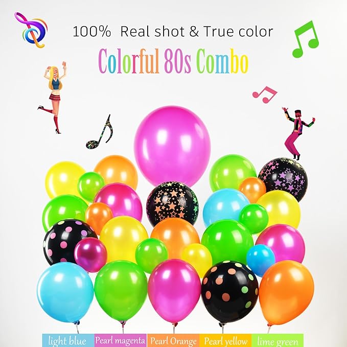 Rainbow balloons hot pink and blue balloon garland arch kit 170+pcs with Neon Luminous Fluorescent Balloons and star mylar balloon for Birthday grad Back to 80s 90s Disco party decorations