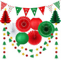 Christmas Party Decorations - Red & Green Christmas Flag, Xmas Tree Honeycomb Balls Garland Paper Fans Paper Lanterns for Holiday Party Decorations Winter Party New Year's Eve Classroom Decor