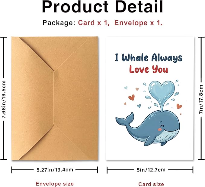 KINGNAME Cute Whale Pun Love Card for Wife Husband Partner, I Whale Always Love You, Romantic Anniversary Valentine's Day Greeting Card for Him Her