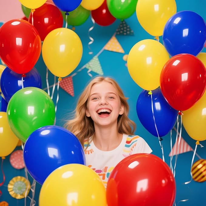 Red Blue Green Yellow Balloons 100 Pack 12 Inch Matte Blue Yellow Red Green Latex Balloon for Carnival Circus Balloon arch Kids Birthday Baby Shower Party Decorations