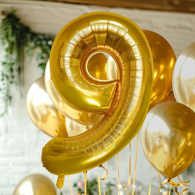 40 Inch Large Gold Number Celebration and Decoration Balloon for Birthday Parties, Graduations, Anniversaries, Weddings, Photo Shoots, Special Events - Helium Foil Mylar (Gold Number 9)