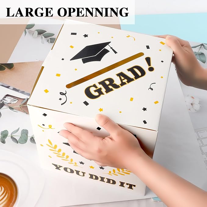 Graduation Card Box, Graduation Party Decorations 2025, Graduation Box, Graduation Card Holder, Foldable Cardboard Congrats Grad Card Gift Box for Graduation Party Supplies Party Favors White
