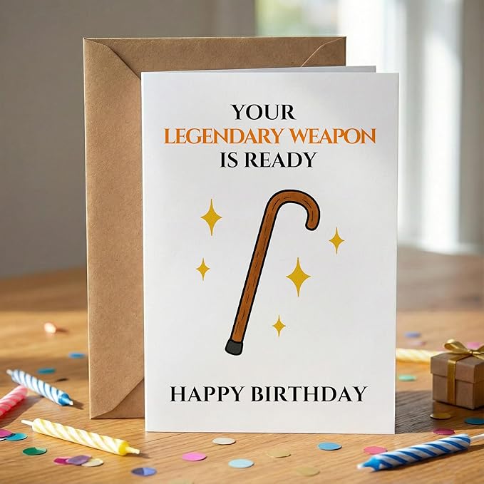 KINGNAME Funny Old Age Birthday Card, Your Cane Is Ready Humor Card, Adult Joke Card for Friends Family Coworker Men Women