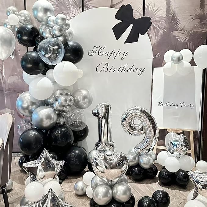 300 Pcs Black White Silver 12 Inch Bulk Latex Balloons for Birthdays Weddings Party Decorations