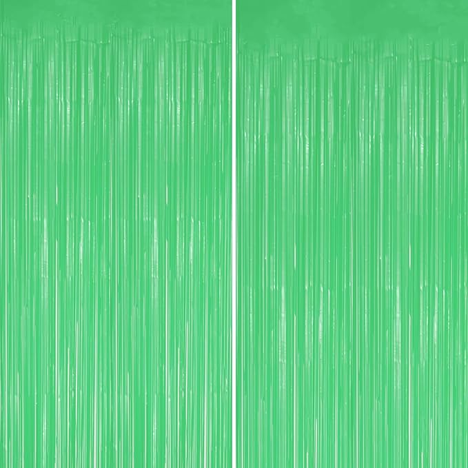 2 Pack Foil Fringe Backdrop - Pastel Light Green Shiny Tinsel Curtains for Party Decoration/Photo Booth Props - 3.3x6.6 FT Metallic Foil Backdrop for Birthday, Wedding, Graduation, Christmas