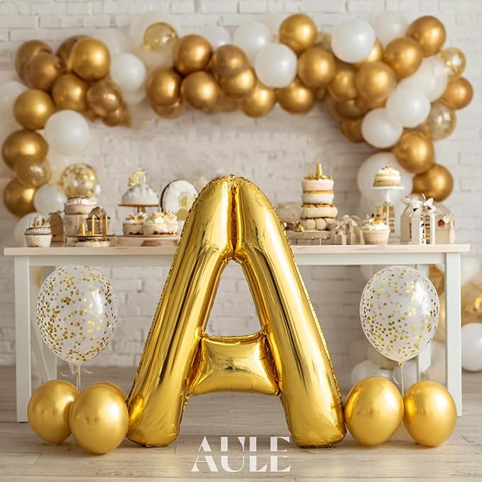 AULE 40 Inch Big Letter Balloon Gold A Large Foil Helium Alphabet Balloons A-Z for Birthday Anniversary Graduation New Year Party Decoration Supplies