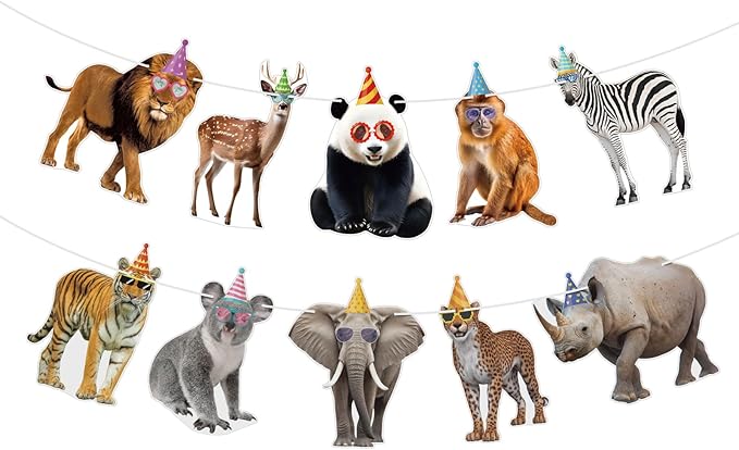 Hooqict Safari Animals Happy Birthday Banner Animal Birthday Decorations Party Animal Banner Garland Sign for Jungle Theme Decorations Kids Wild Zoo Party Supplies