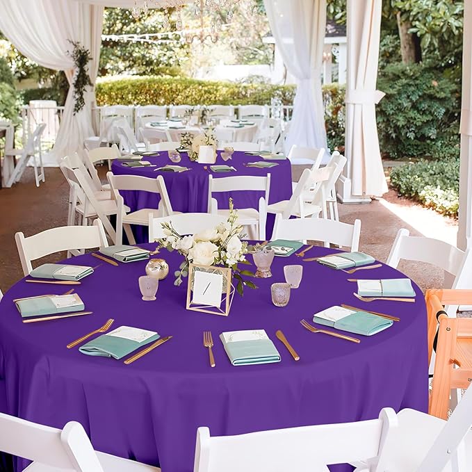 Mulbozy 12 Pack Dark Purple Round Tablecloth, 84 Inches Plastic Table Cover, Premium Disposable Round Party Tablecloth for Restaurant Dinners, Wedding, Grad Party, BBQ, Outdoor Camping