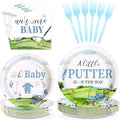 Grencian 96Pcs Golf Baby Shower Party Supplies A Little Putter Plates and Napkins Tableware Sets Green and Blue Decoration for Baby Shower Newborn Pregnancy Boy Girl Birthday Party Serve 24
