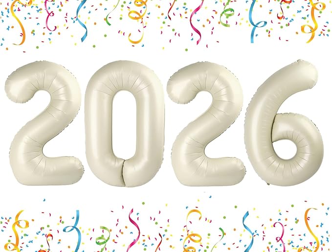 2026 Number Balloons, 40 Inch Cream White New Years Decorations, 2026 Balloon for Graduation Happy New Year and 2 6 20 26 Birthday Parties