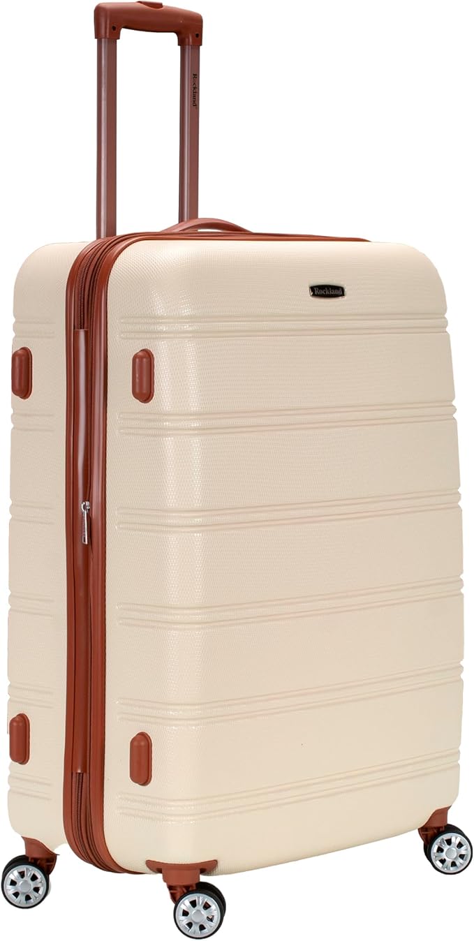 Rockland Melbourne Hardside Expandable Spinner Wheel Luggage, Checked Large 28", White