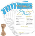 Lincia 50 Pcs Baby Shower Prediction and Advice Cards Blue Mason Jar Baby Prediction Cards for Girl or Boy Gender Reveal Decorations Gender Neutral Decor Activity Games Keepsake for New Parents