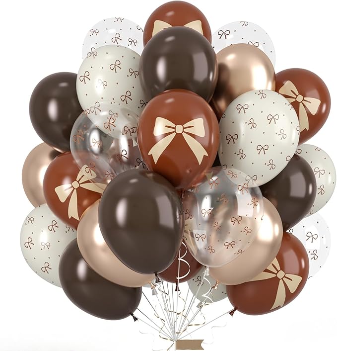 Brown Bow Balloons, Neutral Brown Balloons 50pcs 12 Inch Dark Coffee Tan Metallic Gold Nude Sand White Clear for Girl Women Brown Birthday Bow Theme Party Wedding Engagement Coffee Decoration