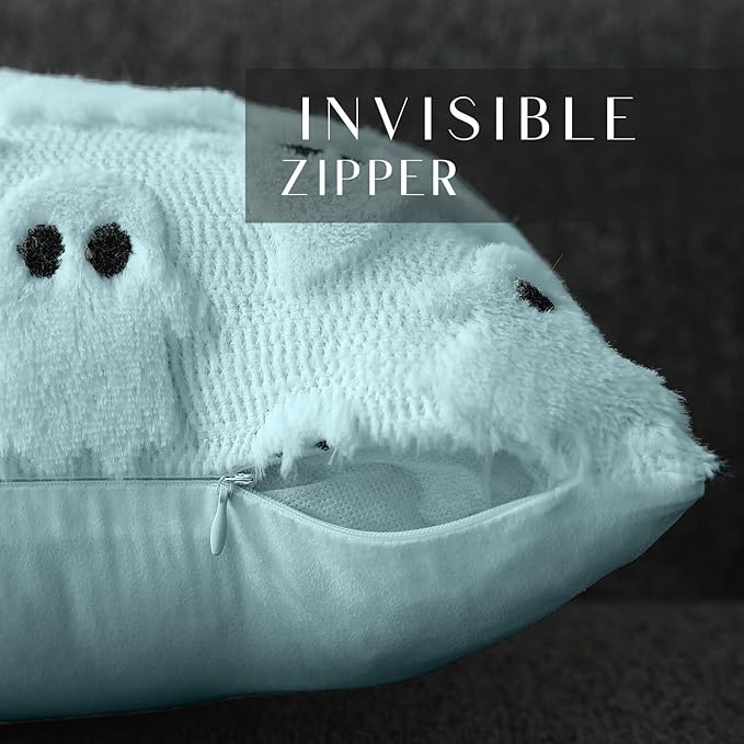 DFXSZ Halloween Pillow Covers 20x20 inch Set of 2 Blue Ghost Throw Pillow Cases Soft Plush Faux Fur Wool Couch Cushion Case for Chair Sofa Bedroom Living Room Home Decor PTK03G20