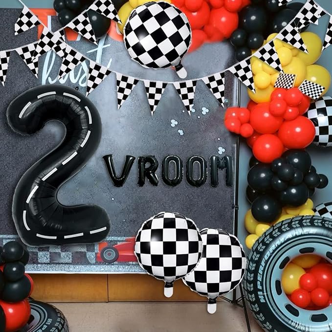134pcs Balloons Race Car Birthday Party Supplies Decorations for Boys - Racing car Theme Party Supplies Happy Birthday Racecar Number Balloons Garland Kit Vroom Birthday Party Decorations