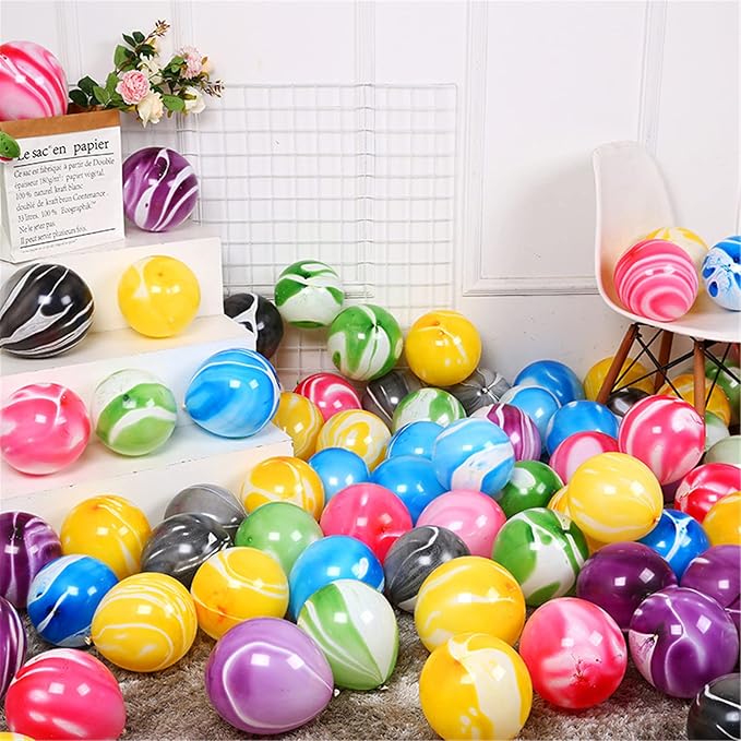 Rainbow Tie Dye Balloons 50PCS 12 Inch Agate Marble Latex Swirl Balloons For Tie Dye Birthday Party Supplies,Candyland,Bachelorette,Fun Hippie Party Decorations(Multi-Color)