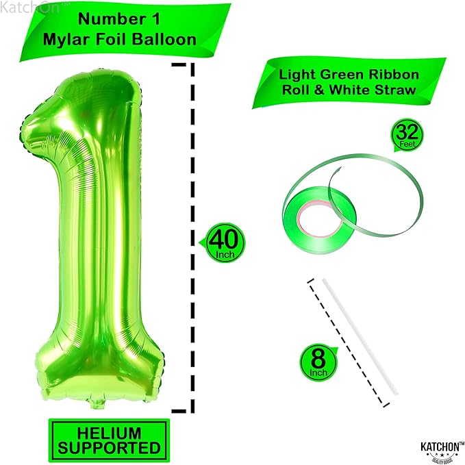 KatchOn, Light Green Number 1 Balloon - 40 Inch | Mylar Foil Balloon For 1st Happy Birthday Decorations | Green Number 1 Balloon For 1st Anniversary Decorations | Green Birthday Party Decoration
