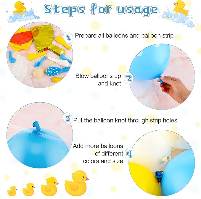HyDren 113 Pcs Yellow Duck Balloon Arch Garland Kit 12 10 5 Inch Blue Yellow White Latex Balloons Mini Foil Balloons for Baby Shower Decorations rubber duck Themed Birthday Party Supplies